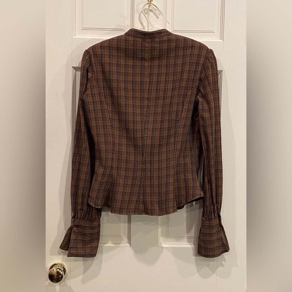 *Charming Brown Vintage Women's Country Plaid Blouse - Picture 2 of 10